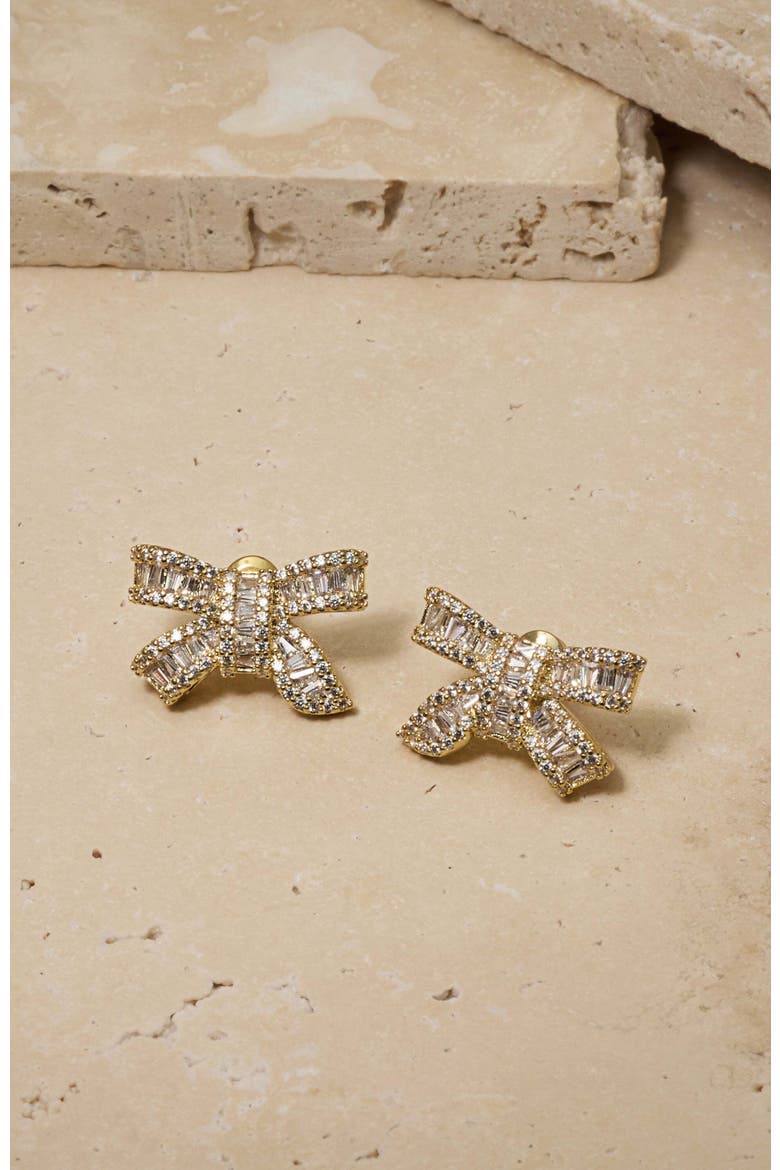 Alicia Crystal Bow Studs, Main, color, Gold