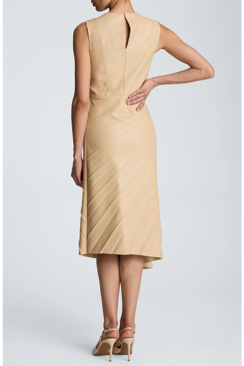Sunburst Pleat Faux Leather Sleeveless Dress, Alternate, color, BISCOTTI
