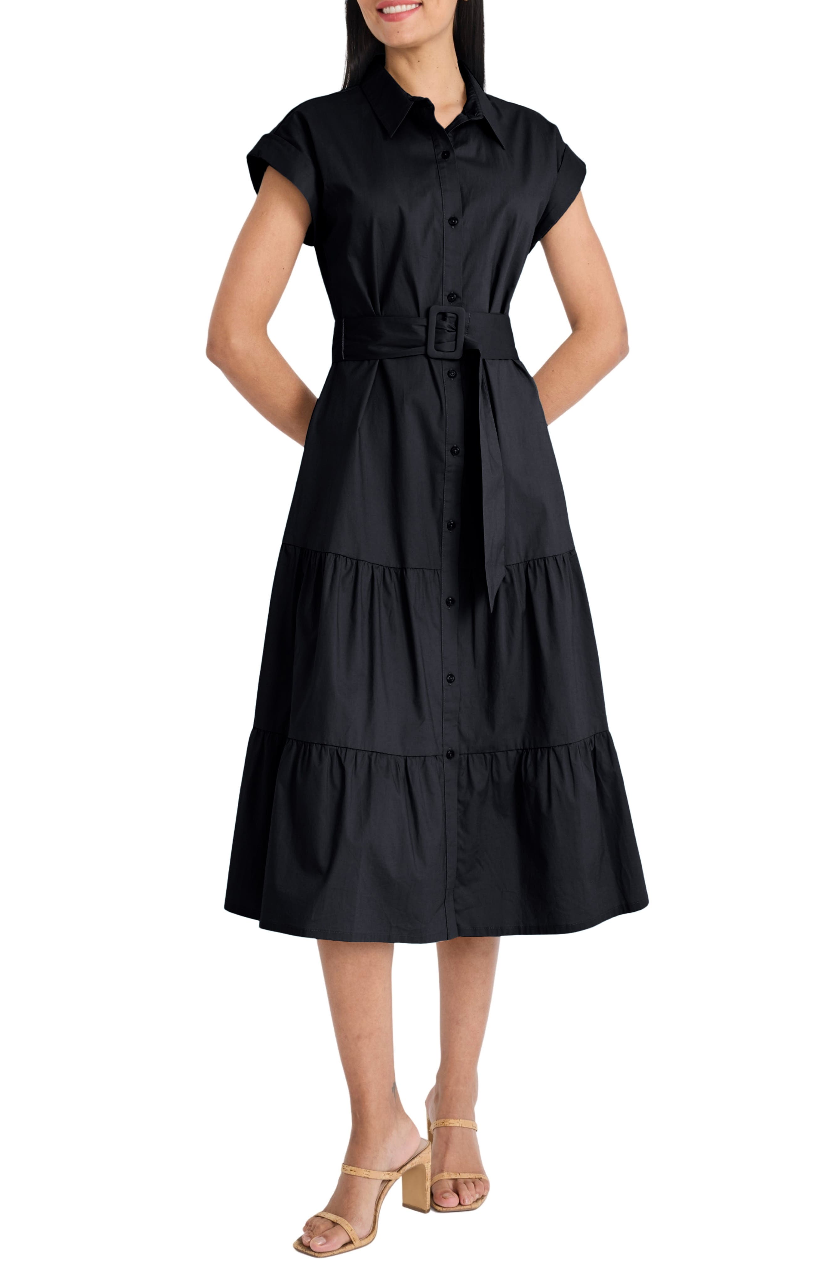 Maggy London Tie Waist Stretch Cotton Shirtdress