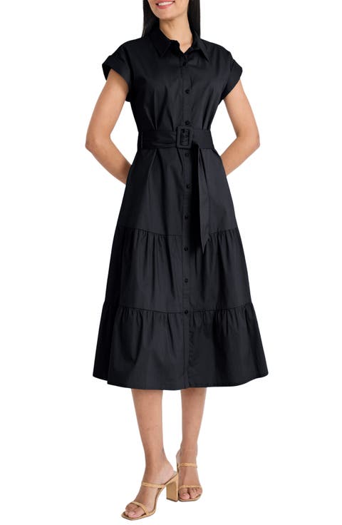 Tie Waist Stretch Cotton Shirtdress