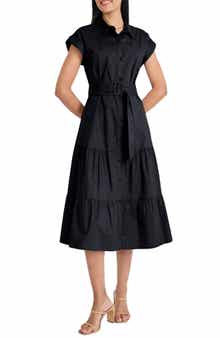 Maggy London Tie Waist Stretch Cotton Shirtdress