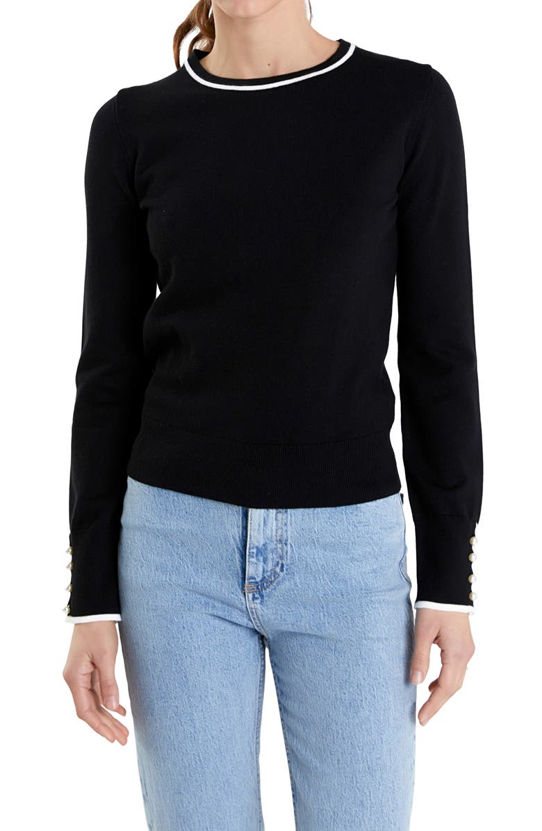 English Factory Button Detail Tipped Sweater, Alternate, color, 