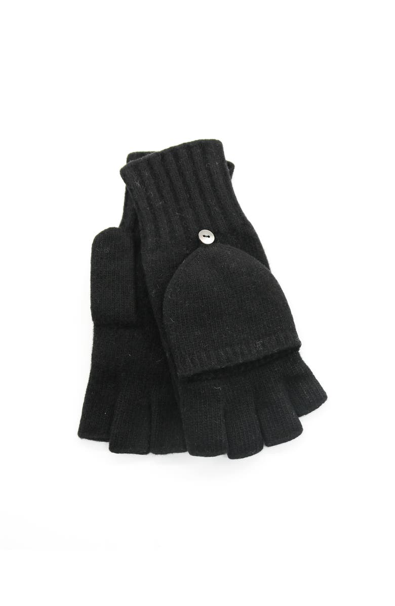 Portolano Cashmere flip top mitten gloves, Alternate, color, Black