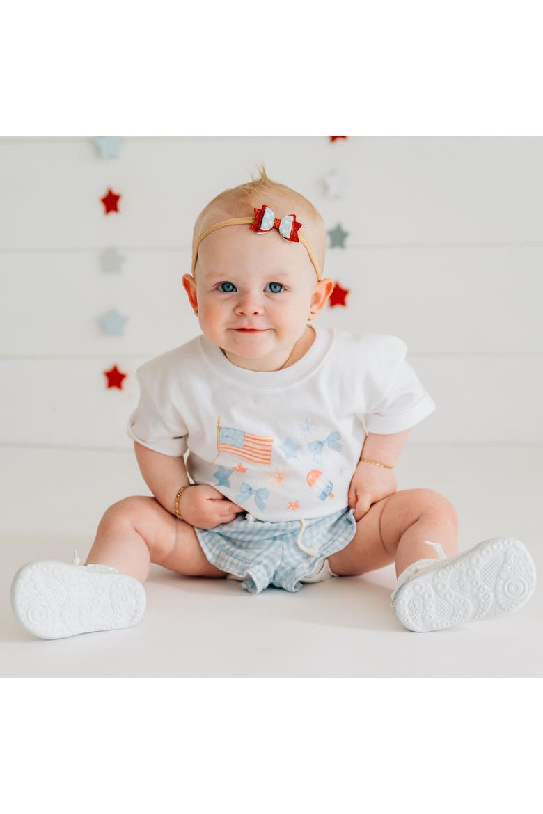 Patriotic Watercolor Short Sleeve Romper, Alternate, color, White