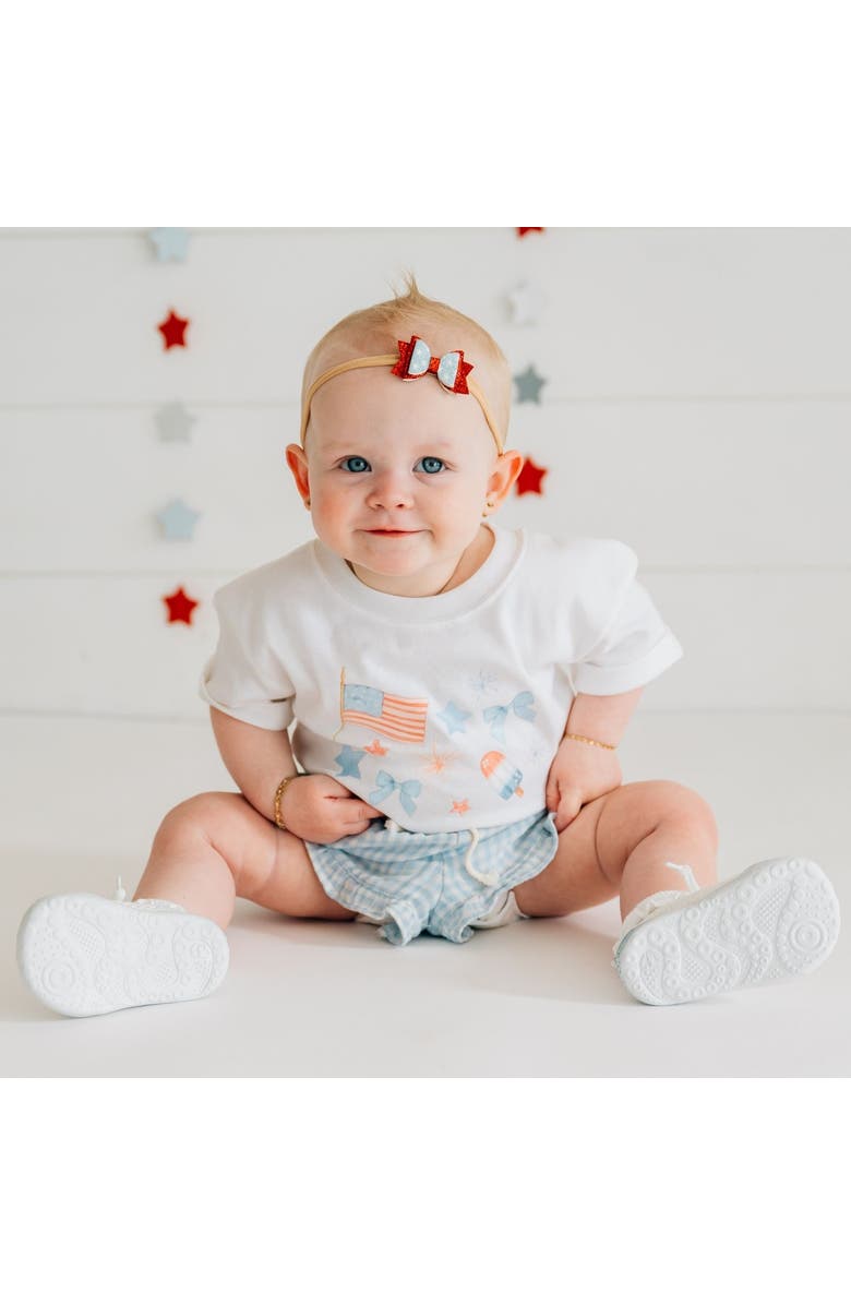 Sweet Wink Patriotic Watercolor Short Sleeve Romper, Alternate, color, White