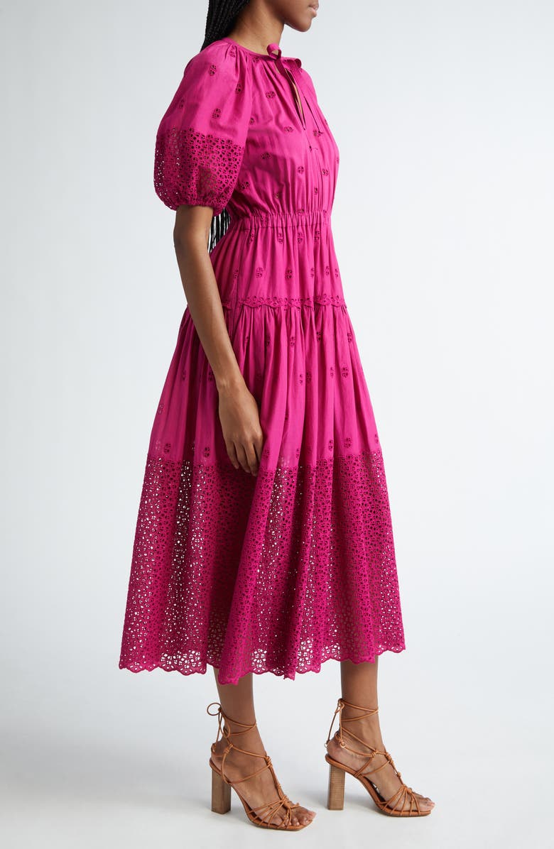 Ulla Johnson Nova Eyelet Puff Sleeve Dress, Alternate, color, Ruby