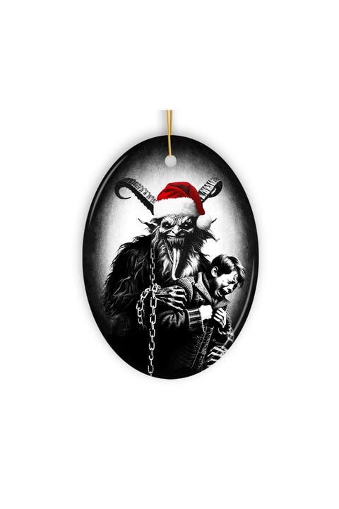 Krampus With Santa Hat Oval Ceramic Ornament
