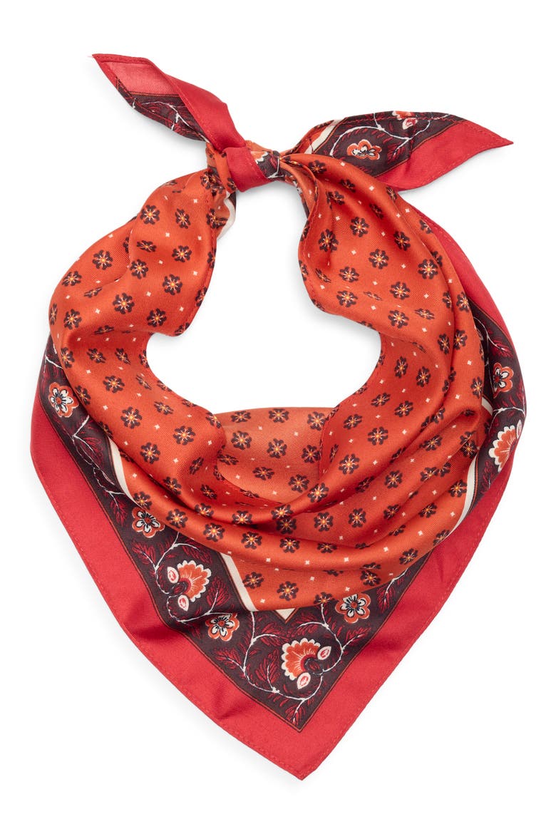 Block Print Triangular Scarf, Main, color, BURNT ORANGE