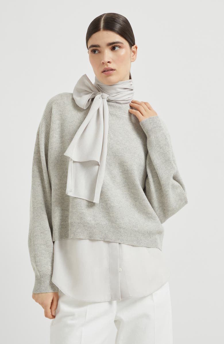 Brunello Cucinelli Cashmere sweater with blouse, Alternate, color, Grey