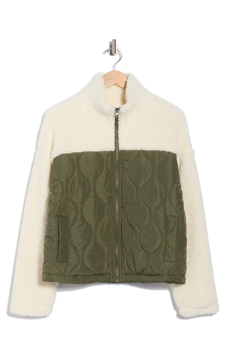 Thread & Supply Mixed Media Fleece & Quilted Panel Zip Jacket, Alternate, color, Olive Milk