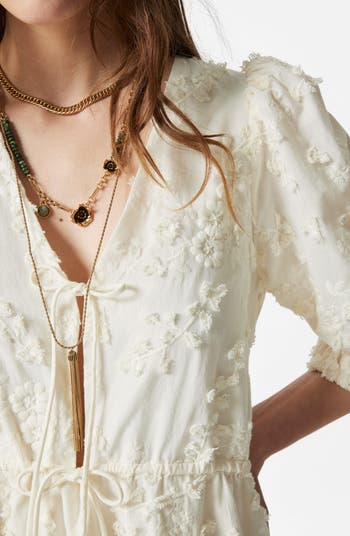 Embroidered Puff Sleeve Cotton Mini Sundress