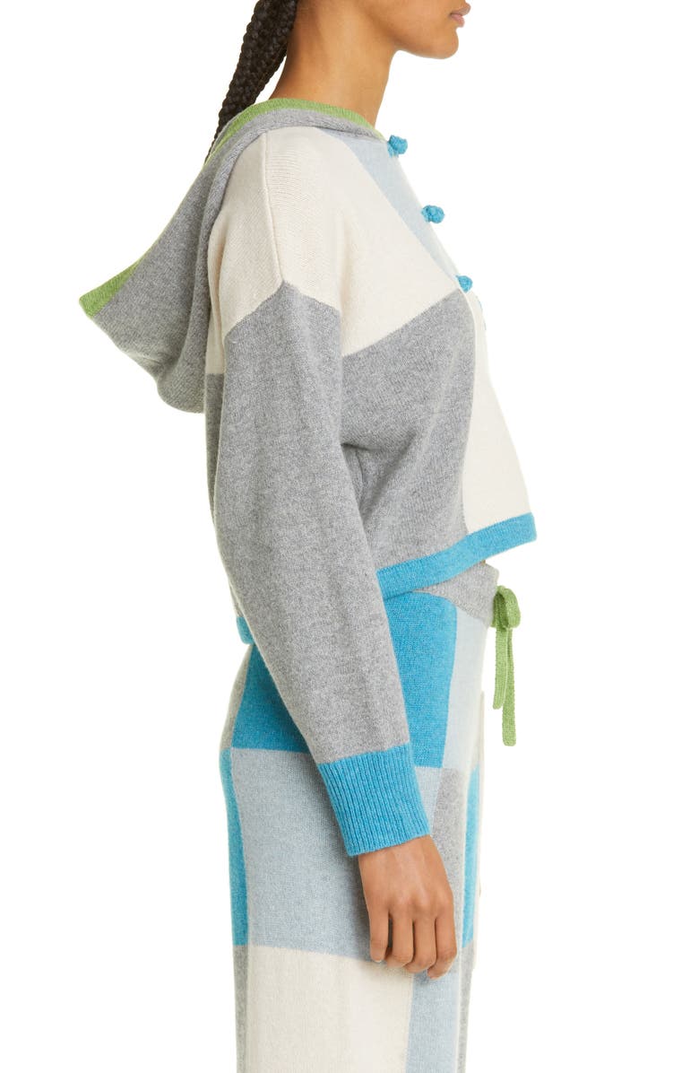 YanYan Embroidered Colorblock Check Wool Hooded Sweater, Alternate, color, 