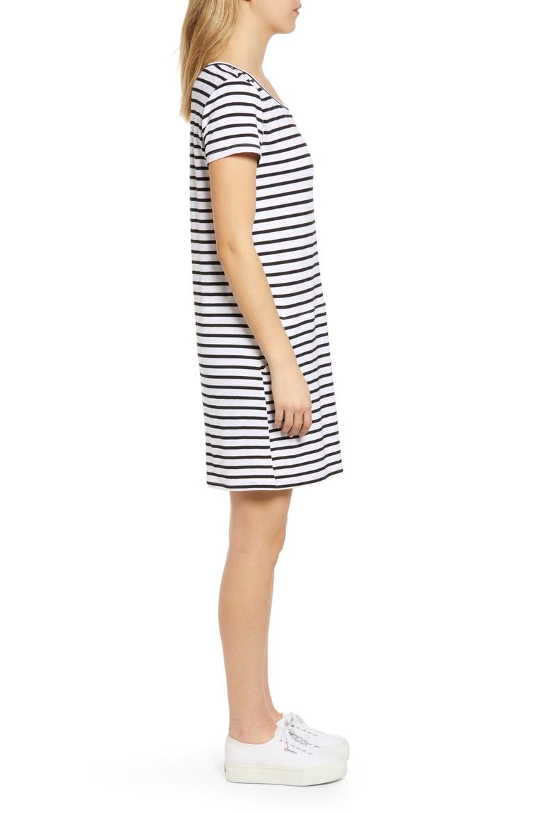 Knit Shift Dress, Alternate, color, WHITE- BLACK STRIPE