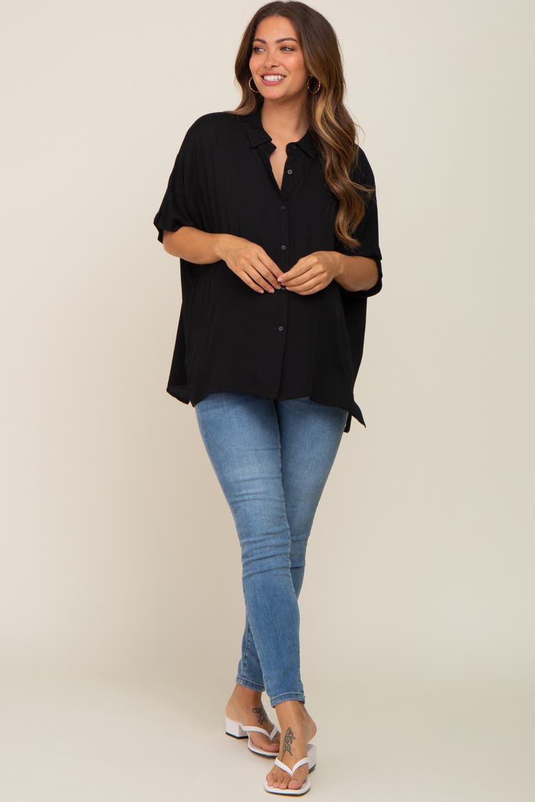 Button Up Dolman Short Sleeve Top, Alternate, color, Black