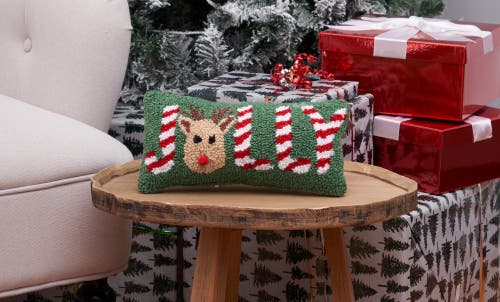 C & F Home C&f Home Christmas "jolly" Peppermint Red Nose Reindeer Accent Pillow, 6" X 12" In Green