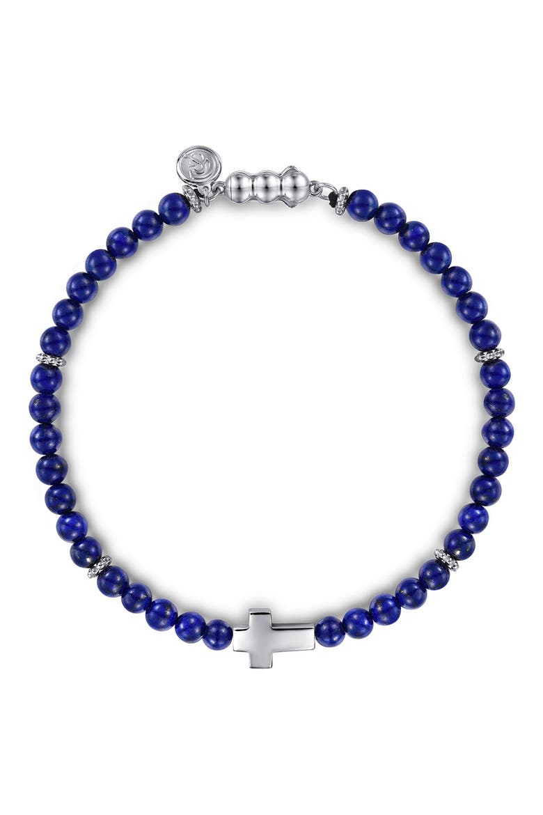 Bujukan Sterling Silver Cross Lapis Lazuli Bracelet, Main, color, STERLING SILVER/ LAPIS