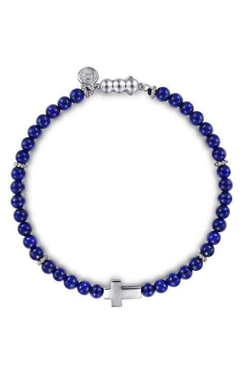 Bujukan Sterling Silver Cross Lapis Lazuli Bracelet