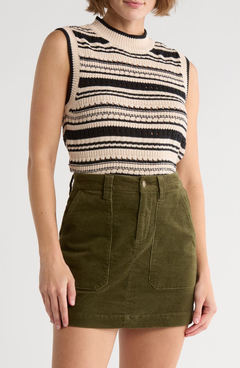 Sanctuary Cotton Sweater Vest, Main, color, Black Stripe/ Vanilla Cream