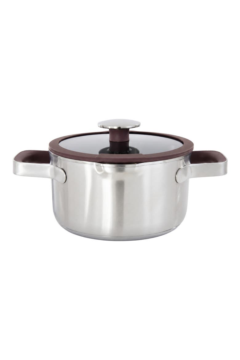 Elements 18/10 Stainless Steel 1.5-Quart Saucepan with Glass Lid, Main, color, PURPLE