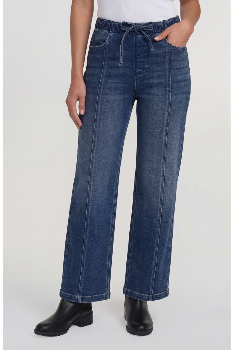 Ekara Elastic Waist Slim Wide Leg Jeans, Main, color, DARK WASH
