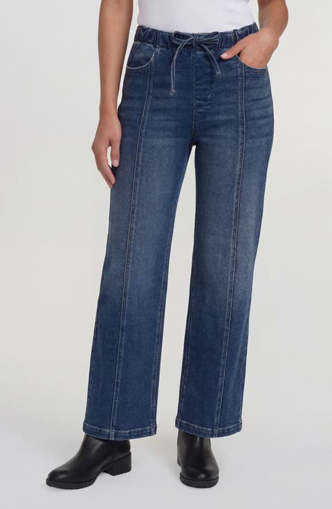 Ekara Elastic Waist Slim Wide Leg Jeans