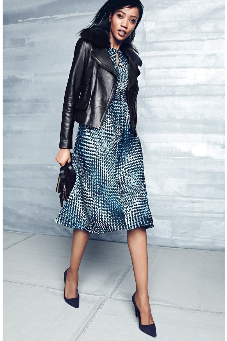 'Brenna' Leather Jacket with Detachable Genuine Toscana Shearling Collar, Alternate, color, BLACK