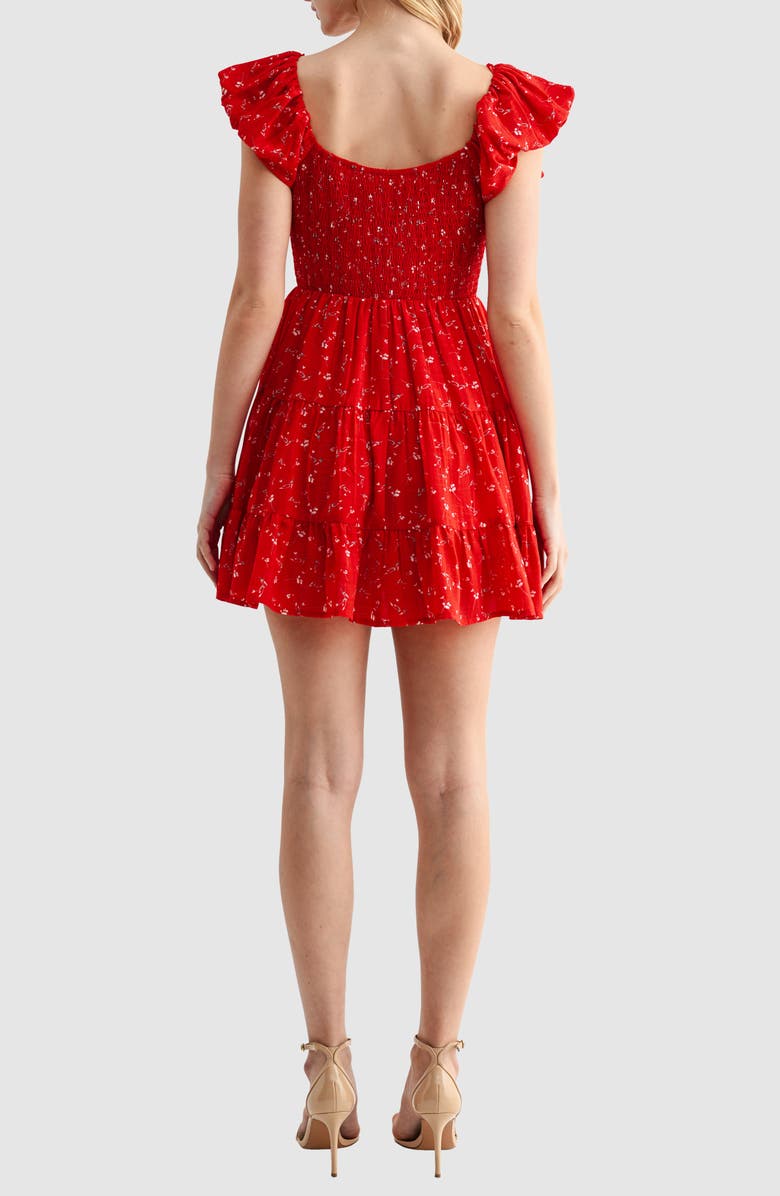 Lush Floral Puff Sleeve Fit & Flare Minidress, Alternate, color, Red Floral