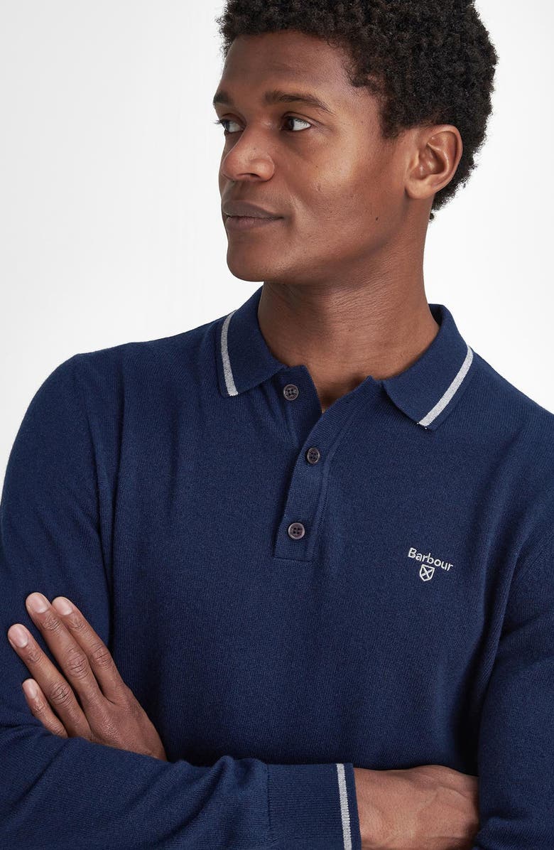 Barbour Tipped Cotton & Wool Polo Sweater, Alternate, color, Navy