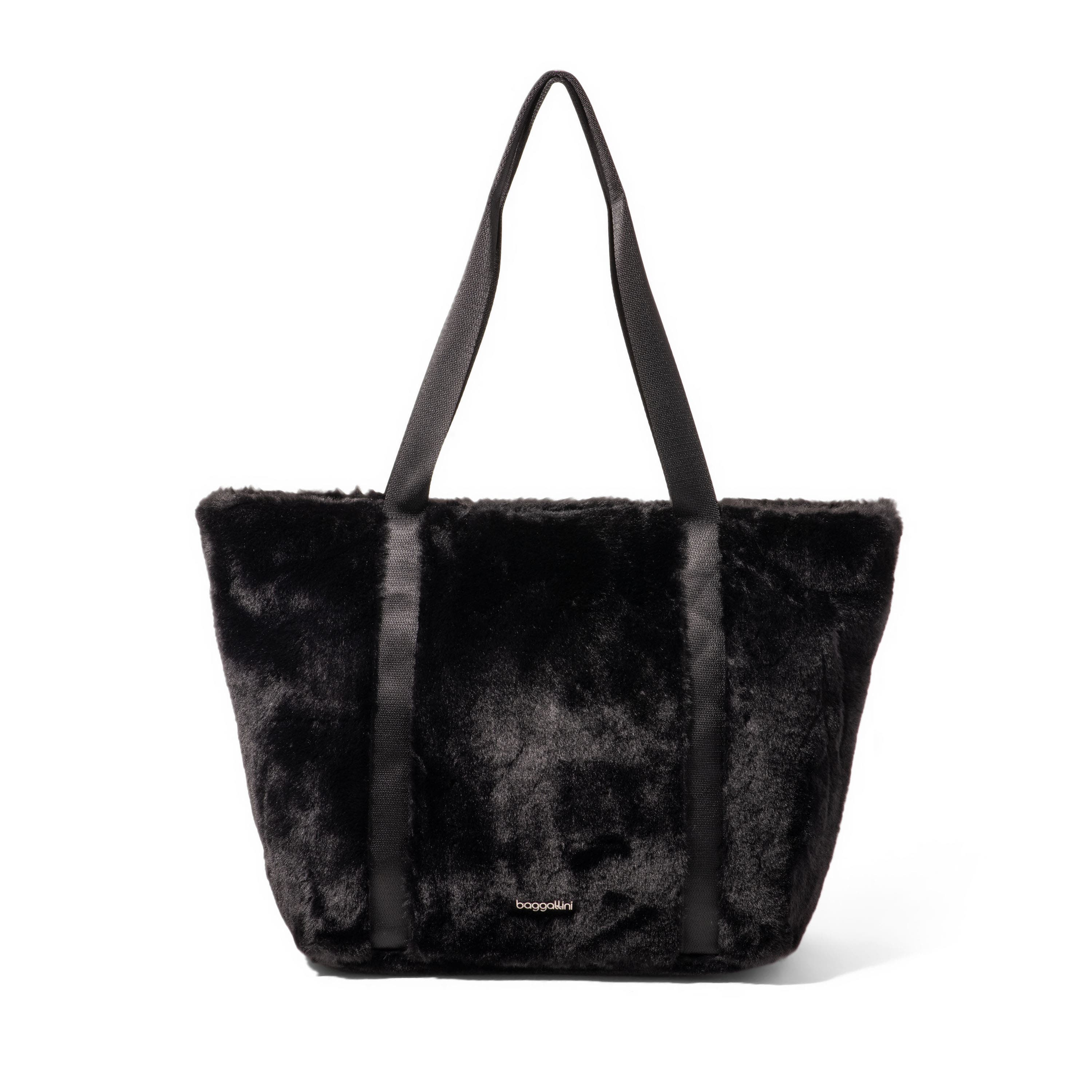 BAGGALLINI Modern Via Tote Bag, Main, color, Black Faux Fur