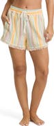 Billabong Palm Viva Stripe Fringe Hem Drawstring Shorts