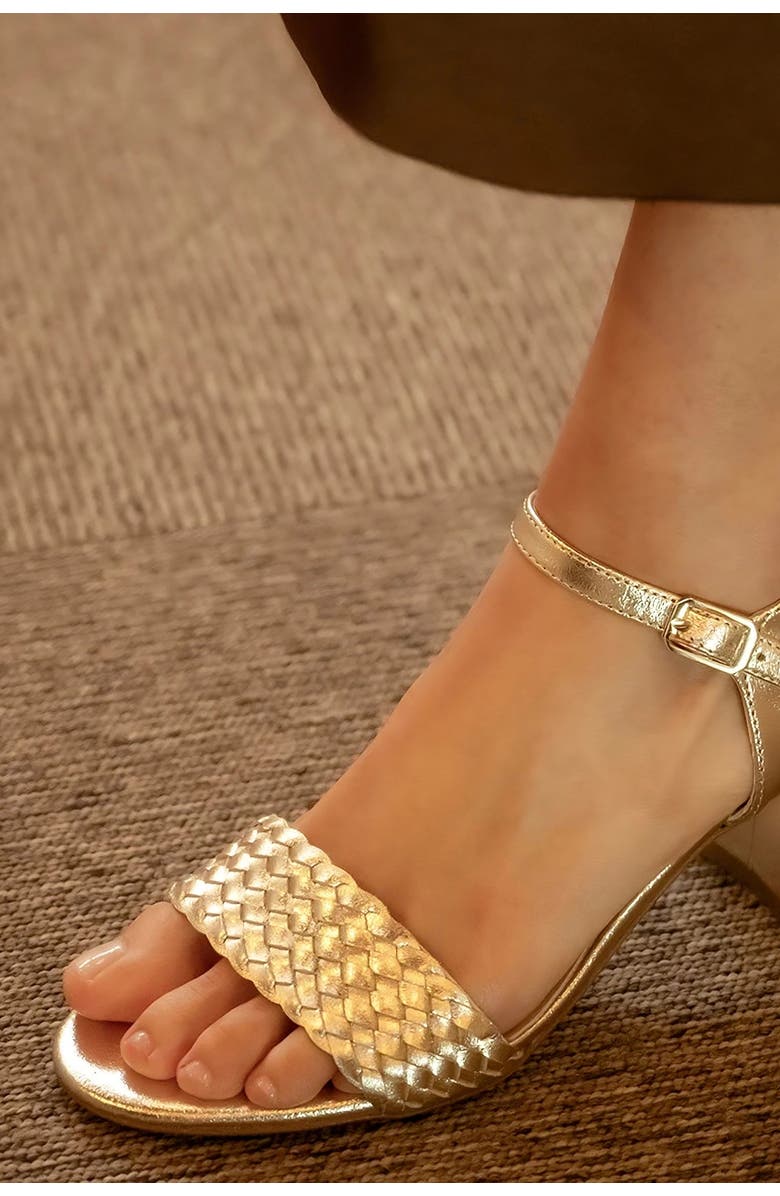 Menina Step Mia Leather Block Heel Sandal, Alternate, color, Champagne