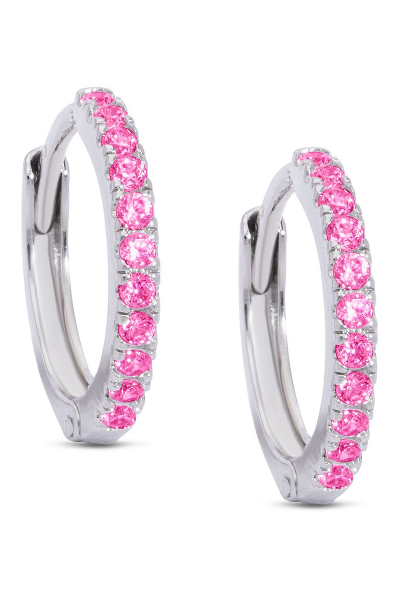 Kids' Pavé Cubic Zirconia Hoop Earrings, Main, color, PINK