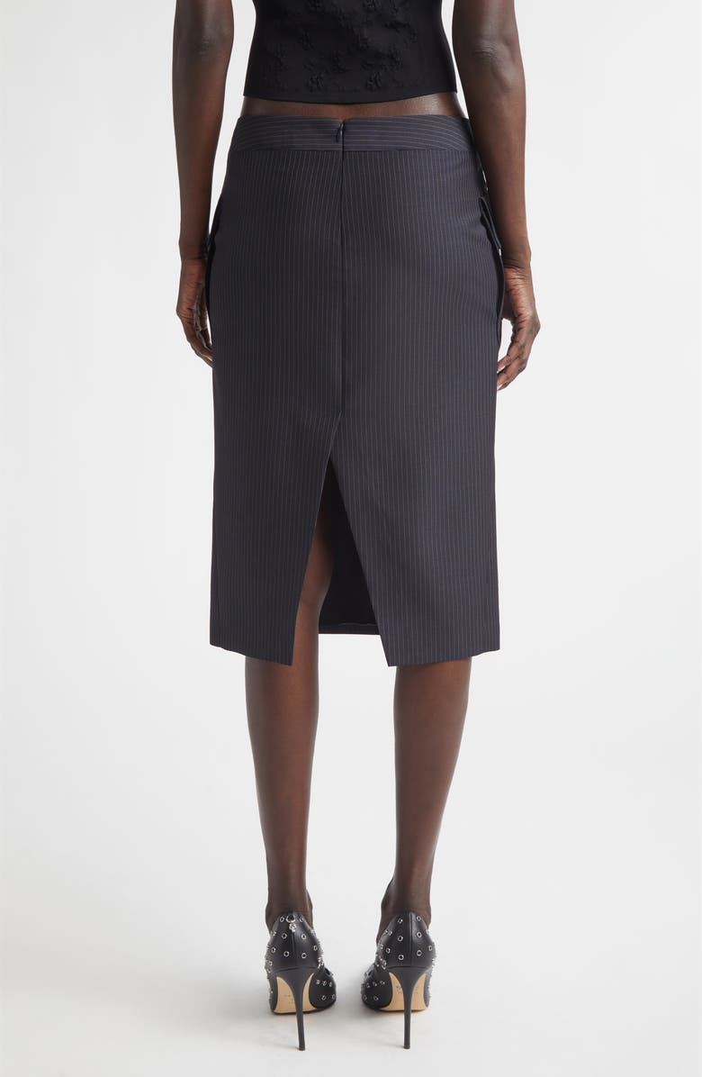McQueen Pinstripe Wool & Mohair Cargo Pencil Skirt, Alternate, color, Navy