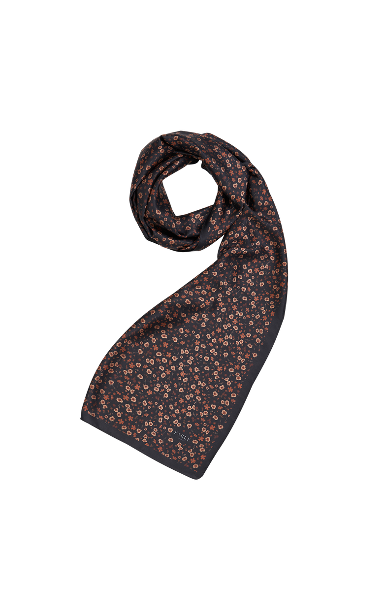 Fable England Deco Blooms Silky Lightweight Black Scarf, Main, color, Black