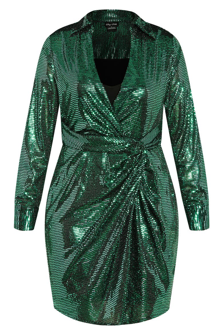 Aylin Long Sleeve Sequin Dress, Alternate, color, EMERALD