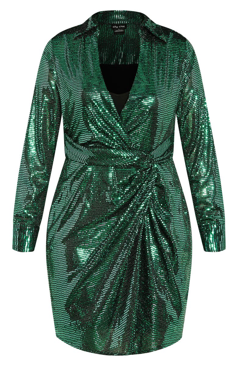 City Chic Aylin Long Sleeve Sequin Dress, Alternate, color, Emerald