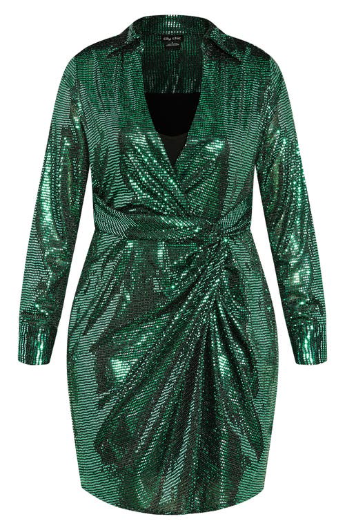 City Chic Aylin Long Sleeve Sequin Dress In Green
