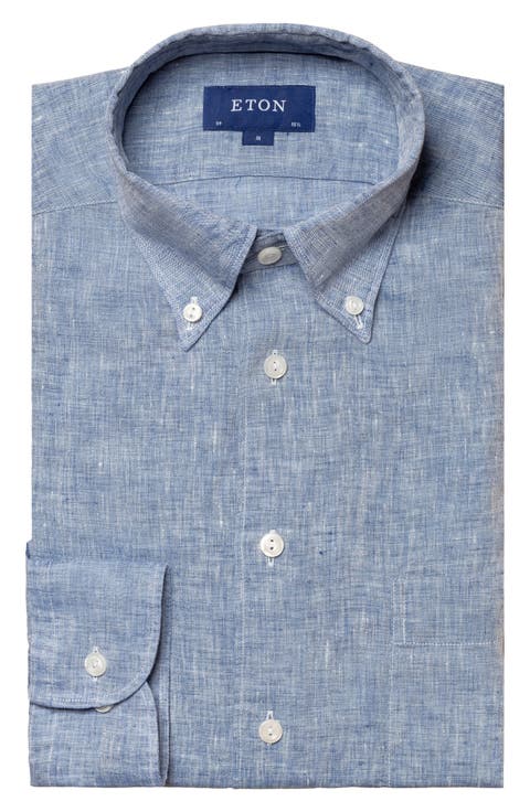 Slim Fit Short Sleeve Linen Button-Up Shirt