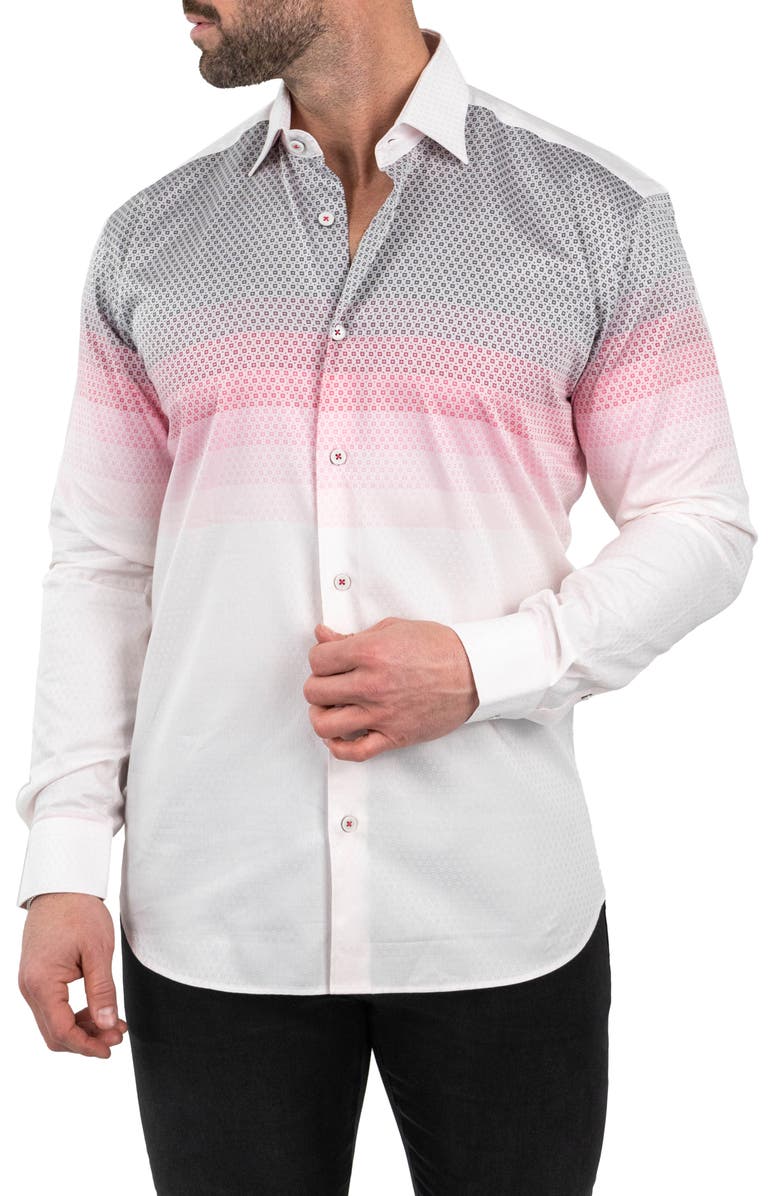 Maceoo Fibonacci Jacqdegrade Pink Contemporary Fit Button-Up Shirt, Alternate, color, Pink