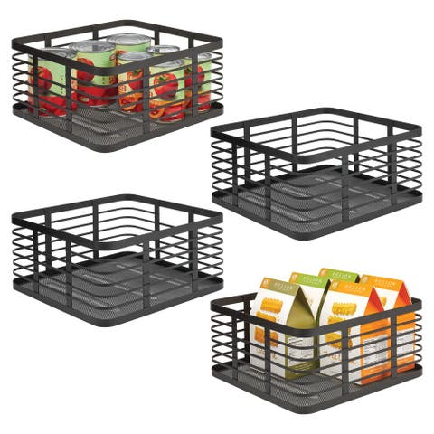 Metal Pantry Basket with Handles - Set of 4 - Matte Black