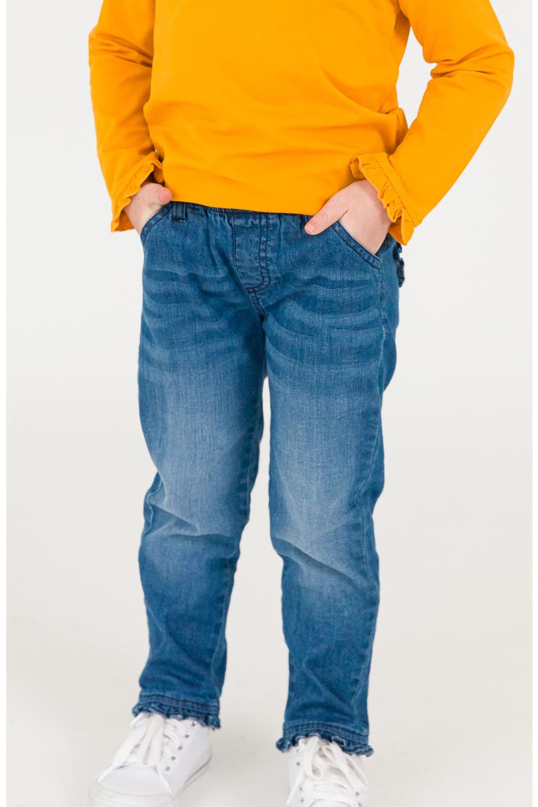 Kids' Ruffle Trim Jeans, Alternate, color, BLUE
