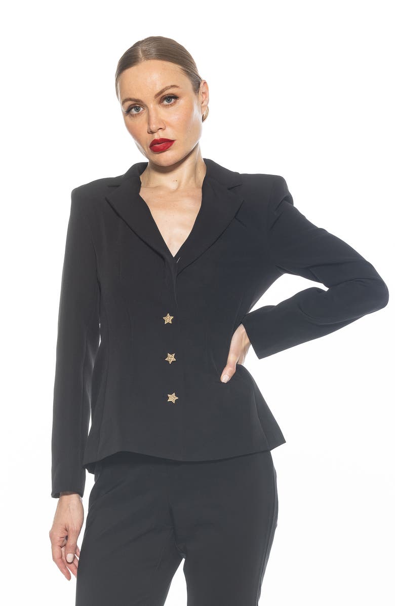 Alexia Admor Gwen Jacket Star Button Blazer, Alternate, color, Black