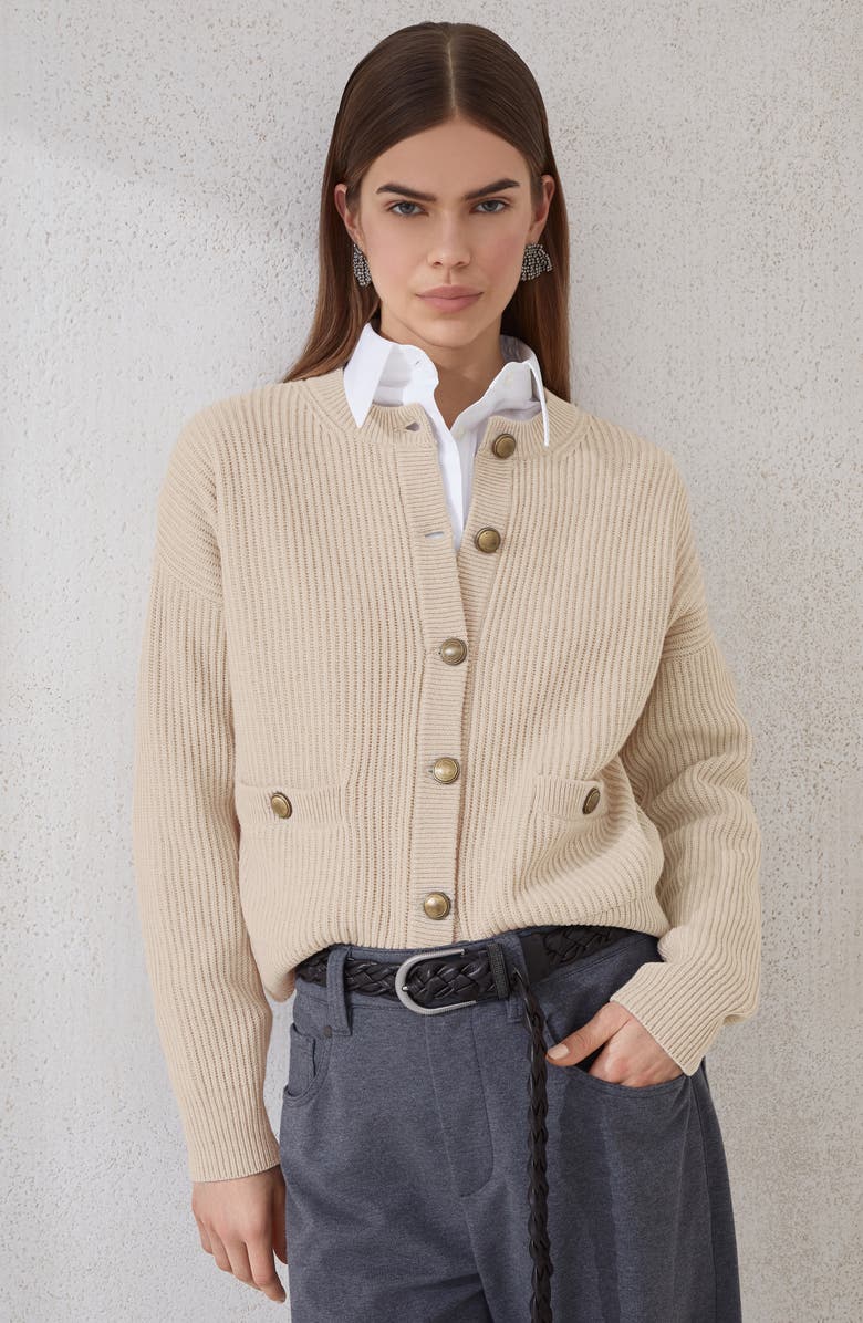 Brunello Cucinelli English rib knit cardigan, Alternate, color, Beige