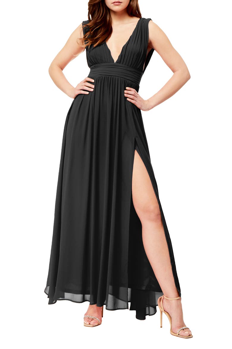 Athen Plunging V-Neck Maxi Dress, Main, color, BLACK
