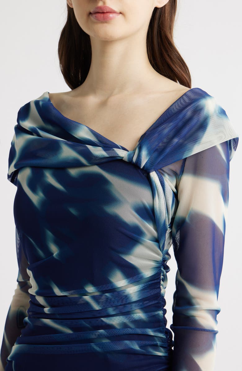 Black Halo Dina Long Sleeve Ruched Mesh Maxi Dress, Alternate, color, Floral Wave