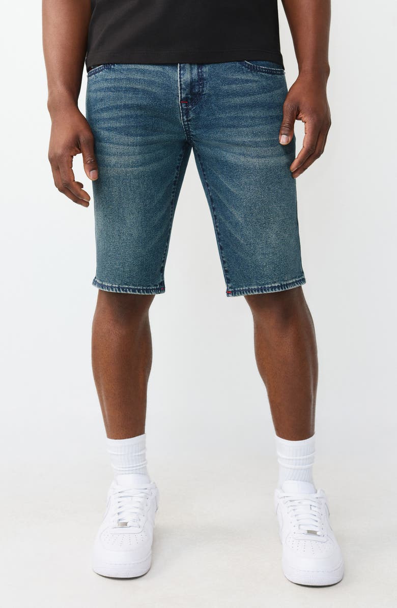 True Religion Rocco Big T Snap Flap Shorts, Main, color, Dark Thunderbolt Wash