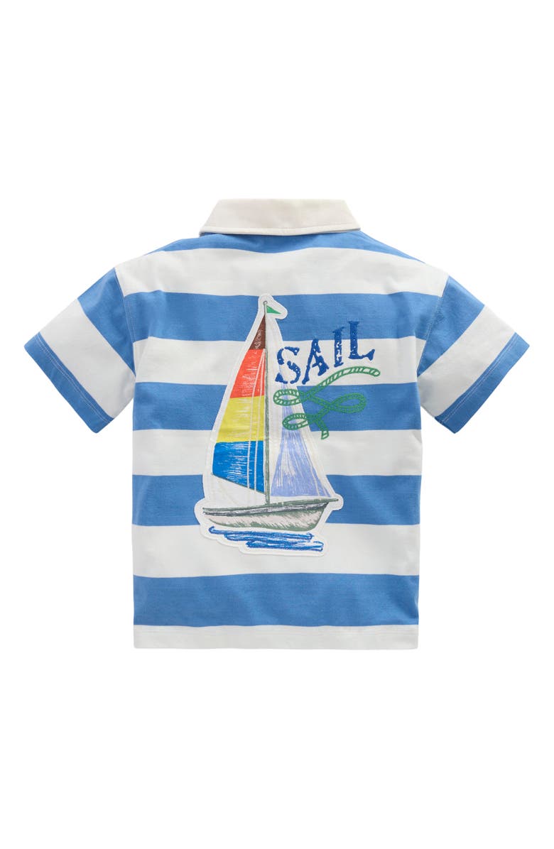Mini Boden Kids' Embroidered Cotton Polo, Alternate, color, Boats