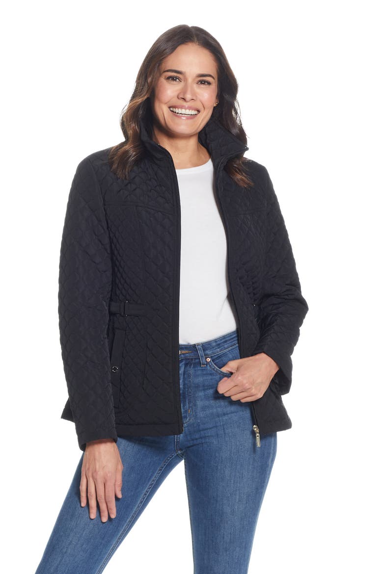 Quilted Stand Collar Jacket, Alternate, color, BLACK
