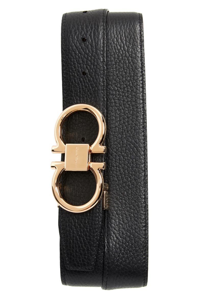 Salvatore Ferragamo Double Gancio Leather Belt, Alternate, color, HICKORY/ NERO