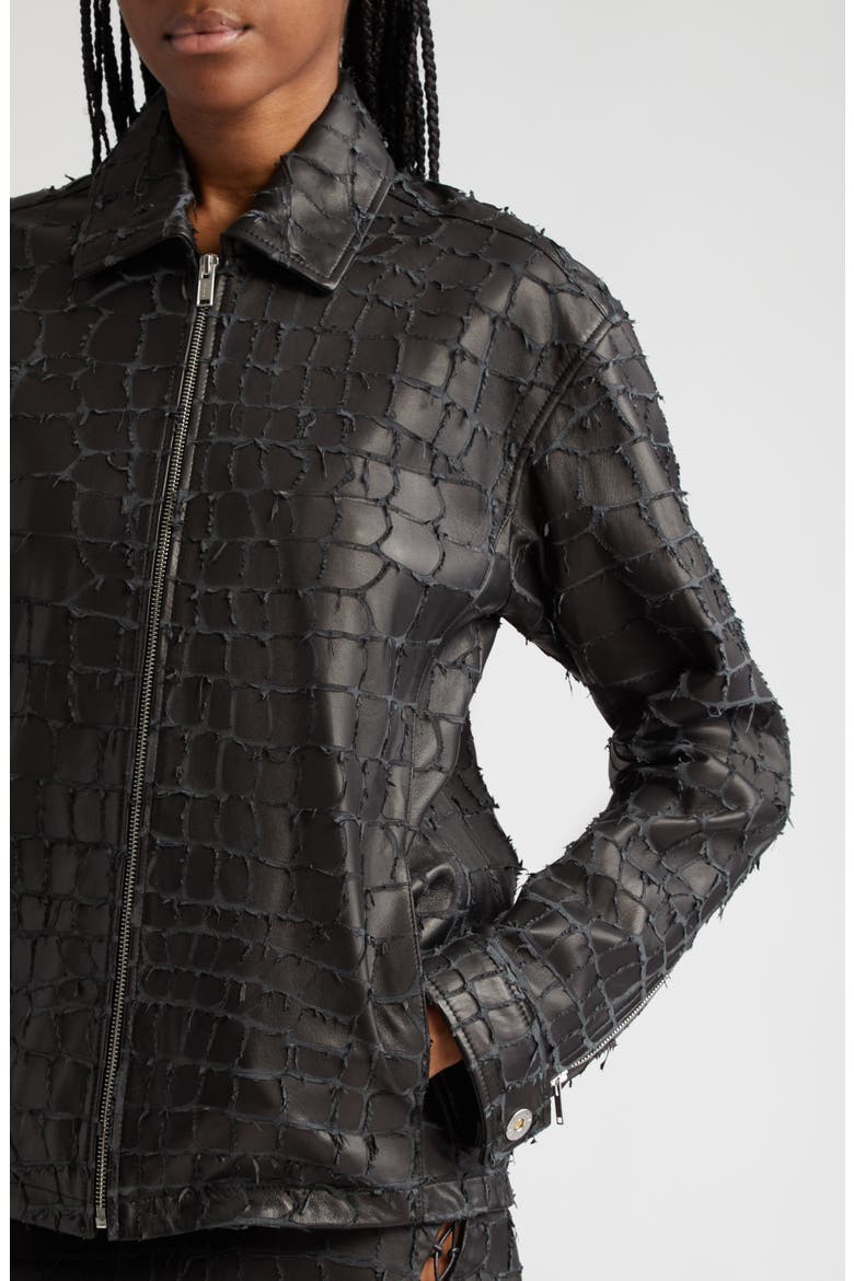 Snakeskin Etched Lambskin Leather Jacket, Alternate, color, BLACK